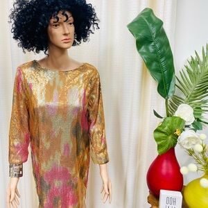 H&M Gold and Pink Floral Sequin Dress Size 10